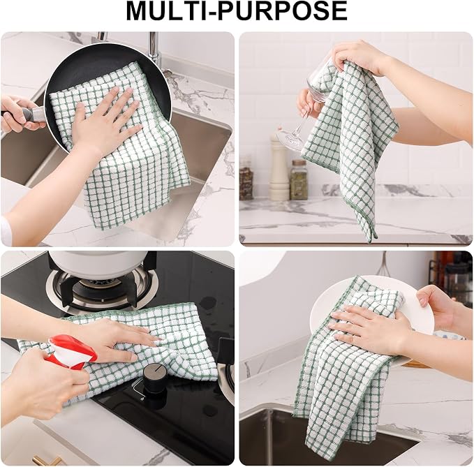 Kitinjoy Cotton 6 Pack Terry Kitchen Towels, Grass Green | 16 x 25 Inches Super Soft and Absorbent Dish Towels, Quick Drying hand towels for kitchen Drying