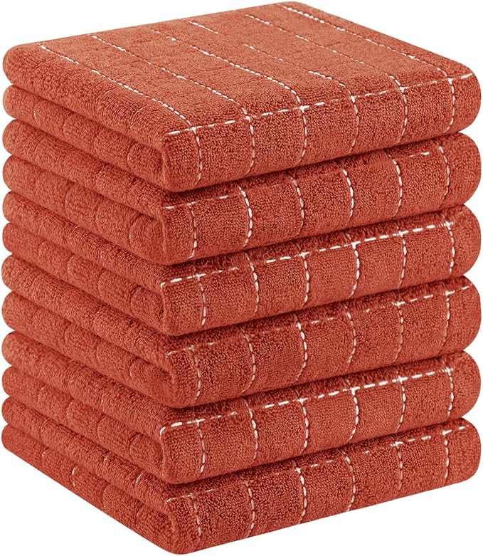 Homaxy 100% Cotton Terry Kitchen Towels, 6 Pack, Rust | Ultra Soft and Absorbent Dish Towels for Kitchen, Suitable for Drying and Washing Dishes