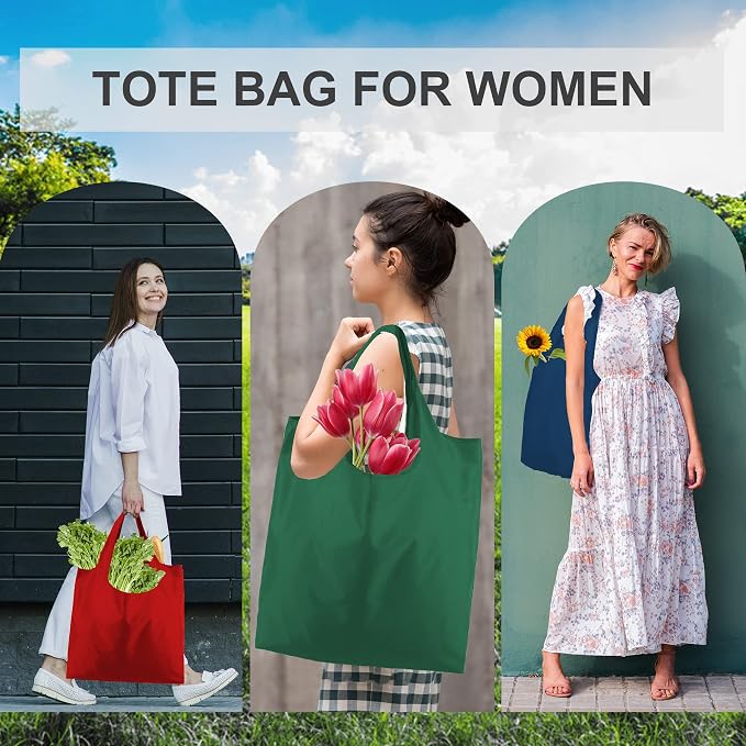 BeeGreen Foldable Travel Bag Reusable Shopping Bags for Groceries - 6 Pack Large Collapsible Bags - Lightweight Machine Washable Tote Bags - Colorful Kitchen Grocery Bags (Red, Orange, Green)