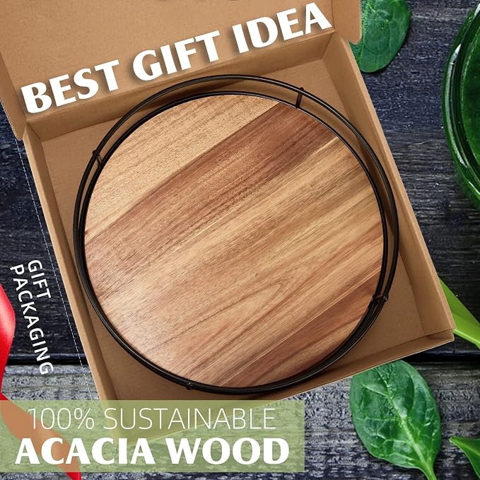 10" Acacia Wood Lazy Susan,360° Lazy Susan for Countertop or Dining Table
