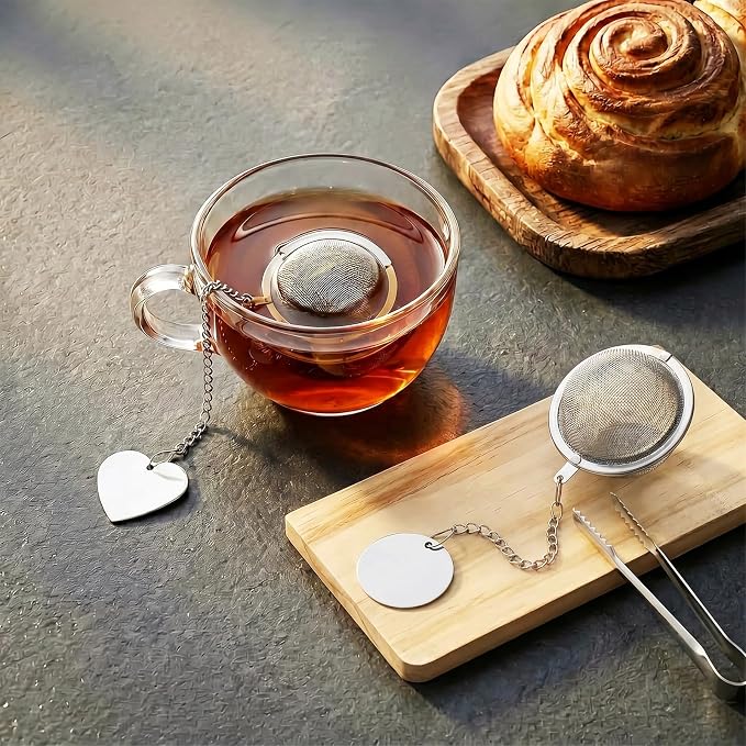 Tea Infuser for Loose Leaf Tea, 2 Pack Stainless Steel Tea Ball | 2 inch extra fine mesh tea strainer with 304 stainless steel, 2 heart charms, 2 round charms and tea scoop clip