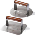 Dr.Camp 2 Pack Stainless Steel Burger Press with Real Wood Handle 7 Inch Smash Burger Press Bacon Press Grill Press Set for Griddle Flat Top Hamburger Smasher Meat Press