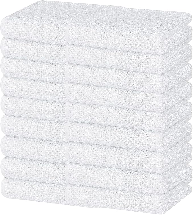 Homaxy 100% Cotton Waffle Weave Kitchen Dish Towels 18-Pack, White | 13 x 28 Inches, Ultra Soft Absorbent Dish Towels, Quick Drying Cleaning Towels