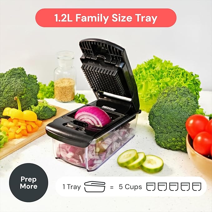 Fullstar Pro Original Vegetable Chopper Kitchen Prep Tool | 2 in 1 Veggie Slicer, Onion & Fruit Cutter with Sharp Stainless Steel Blades & Container, All-in-One Food Prep Tool (Black)