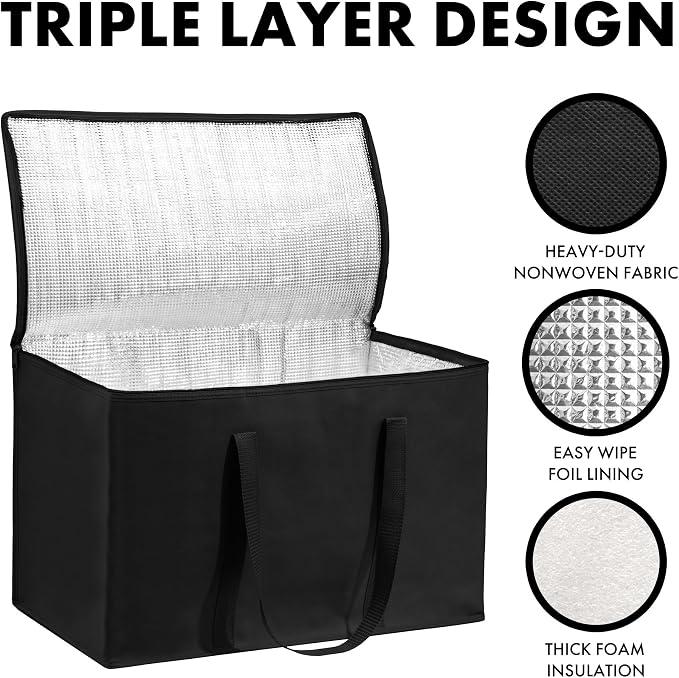Carrywell (Not Made In China) Insulated Food Delivery and Catering Bags 2-Pack, XXXL Pizza Delivery and Reusable Warming Bag, Thermal Insulation Tote for Hot and Cold Food, Doordash