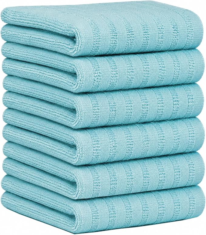 Premium Kitchen Towels 6 Pack 100% Cotton, 20"x28" - Aqua Solid | Large 450 GSM Terry Dish Towel, Kitchen Hand Towels with Hanging Loop, Highly Absorbent for Washing and Drying Dishes