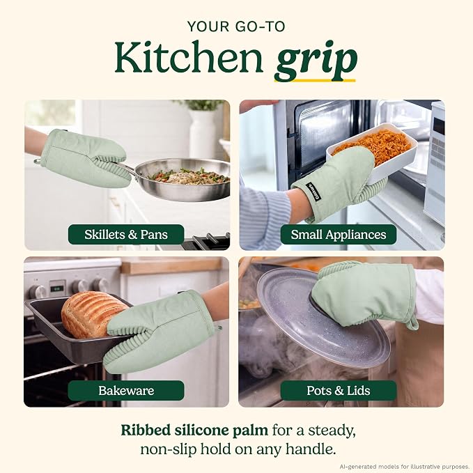 Cuisinart Mini Oven Mitts, 2-Pack 5"x8.5", Heat Resistant 500F | Compact pot holder for baking, air fryer, and cookware, silicone non-slip grip, hanging loop, fits either hand, wipes clean