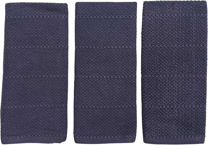 Eggplant Purple Kitchen Hand Dish Towels: Oversized 28" x 18", 100% Cotton Cloth Soft Cleaning Drying Absorbent Textured Design, Set of 3 Multipurpose for Everyday Use