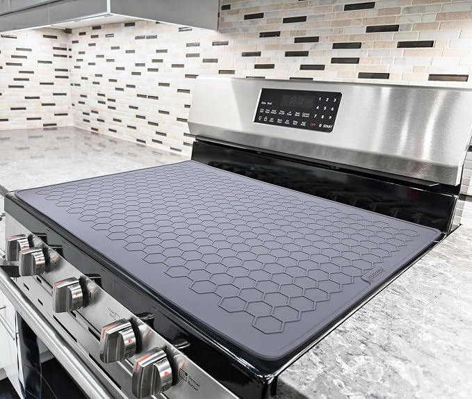 Stove Top Covers for Electric Stove - 28" x 20" Thickened Stove Cover, Heat Resistant Silicone Stove Top Protector, XL Dish Drying Mat for Kitchen, Ceramic Range & Glass Cooktop Protector Mat, Grey