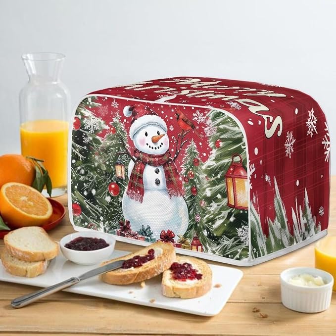Snowman Pattern Two Slice Toaster Cover Kitchen Small Appliance Covers for Christmas Kitchen Decoration Microwave Oven Dustproof Cover Keep From Dirty Stain