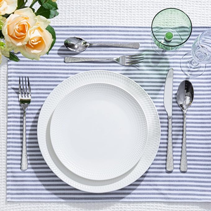 Silverware Set with Serving Utensils, 45 Piece Flatware Set, 18/10 Steel | Hammered Ripple Handles, Serving Utensils, 18/10 Steel, Dishwasher Safe, Rust Resistant, Gift Box, for Weddings & Parties