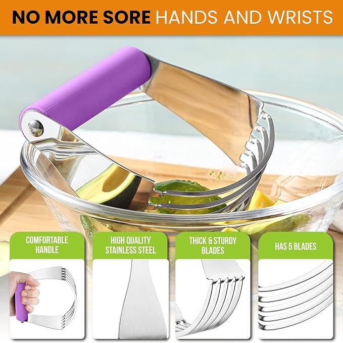 Spring Chef Large Dough Blender For Baking - Durable Pastry Blender, Orchid | Heavy Duty Dough Mixer Hand Tool w/ Stainless Steel Blades, Professional Pastry Cutter Tool for Easy Mixing, Dishwasher Safe