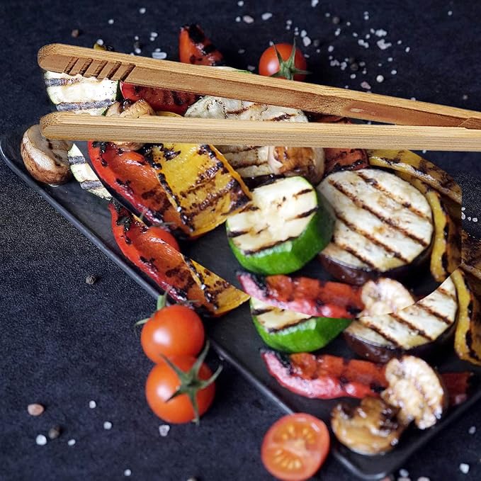 12 Pcs Bamboo Tongs 7 Inch Bamboo Toast Tongs for Serving Pickle Muffin, Cheese Fruits Salad, Toast & Bread (Pack of 2)