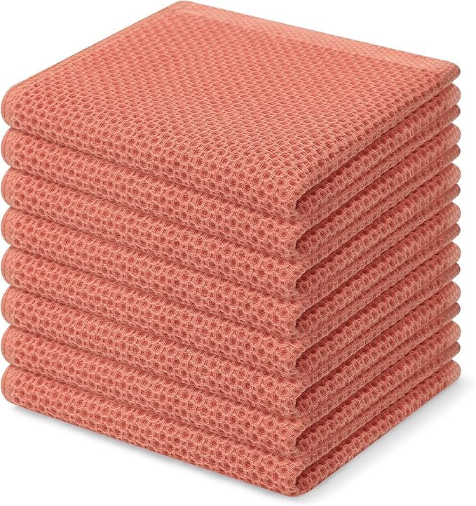 Homaxy 100% Cotton Waffle Weave Kitchen Dish Cloths 8-Pack, Coral | 12 x 12 Inches, Ultra Soft Absorbent Dish Towels, Quick Drying Dish Rags with Hanging Loop