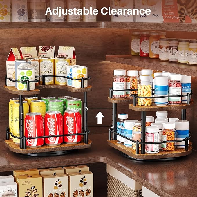 Spice Organization for Cabinet, Lazy Susan Spice Rack, 10 in, Black | Height Adjustable, Rotating Spice Organizer for Countertop, Fits Cabinets Wide＞ 11 in, Height ＞10.5 in