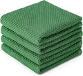 BOOMIBOO 4-Pack Dish Towels,100% Cotton Waffle Weave,13x28 in,Grass Green | Ultra Soft Absorbent, Quick Drying
