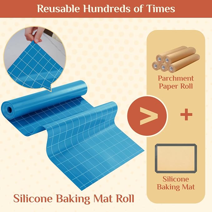 GTJ Silicone Baking Mat Roll, Reusable Baking Sheet Liners, 16 in x 6 ft | Free Cut to Size, Food-Grade, Non-Stick, Non-Slip, For Dough, Pastry, Air Fryer, Freeze Dryer, Oven Pan, Kitchen Counter