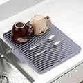 Silicone Dish Drying Mat for Kitchen counter | 15.8"x13" Dish Drainer Mat, Heat-Resistant Kitchen Counter Mat & Over-Sink Drying Tray, Drainage Spout & Hanging Hook, Grey