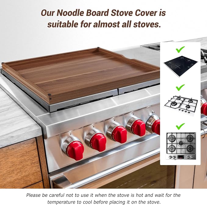 WOLKI Wooden Noodle Board Stove Top Cover For Gas Burners & Electric Stoves | 30"L x 22"W x 2.5"Th Heavy-Duty Stove Cover With Built-In Handles For RV Stoves, Serving Tray & Space Saver