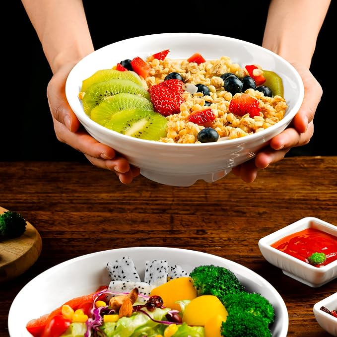 Noodle Bowls Set - large 32oz Ramen Bowl Set for authentic Asian Cuisine - comes with Dipping Bowls, Spoons and Chopstick Stands. Enjoy Thai Miso, Udon or Wonton (2 Bowl Set, White)