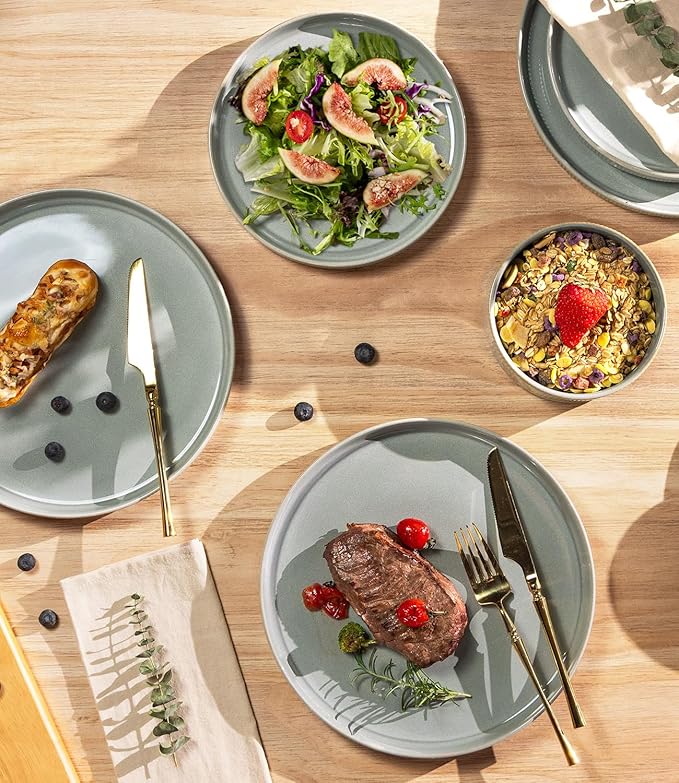 Ceramic Dinnerware Set for 4, 12-Piece Plates and Bowls Set | Lightweight Porcelain Dish Set, Scratch Resistant, Oven & Microwave & Dishwasher Safe, Desert Sage