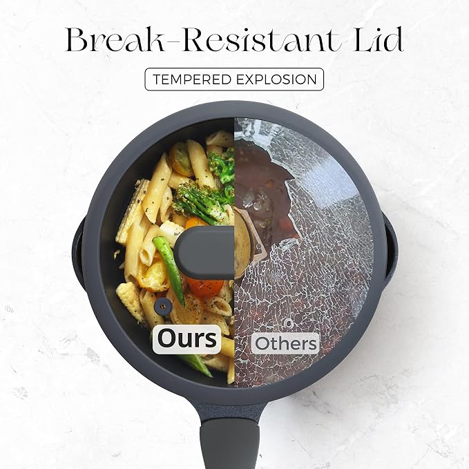PRICUSIS Nonstick Saucepan with Lid, 2 Quart Non Toxic Pot with Pour Spouts, Full Coated, 100% Dishwasher Safe, Induction Compatible, PFOS & PFOA Free, Black Sesame