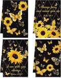 4 Pcs Sunflower Kitchen Towels Butterfly Hand Dish Towels Gifts | Absorbent Fast Drying Dish Clothes Black Yellow Floral Decor Housewarming Gift for Holiday Cooking Kitchen Bathroom