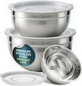 Baker's Signature Stainless Steel Mixing Bowls With Lid | Metal Bowl Set Of 3, Nesting Set For Food Prep, Baking,Storage, Cooking, Serving | Dishwasher Safe, Silver, 1.5/3/5 Qt