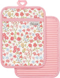 100% Thick Cotton Pot Holders Ribbed Soft Silicone Pink Flower | Stylish Pot Holders with Pockets, Ribbed Soft Silicone, Machine Washable Non-Slip Heat Resistant Hot Pads 2pcs, Kitchen Gift
