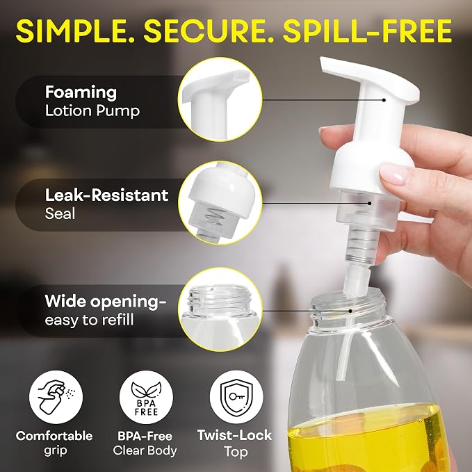 Foaming Soap Dispenser Pump Bottles, BPA Free Empty Refillable Plastic Container for Liquid Soap - Kitchen, Bathroom, Commercial - 8oz (250ml) Pack of 2 Clear