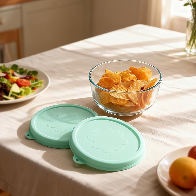 2 Cup Round Silicone Storage Cover Lids Replacement for Anchor Hocking and Pyrex 7200-PC Glass Bowls (Container not Included) (Green) 2 Pack