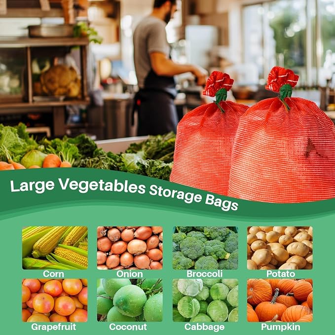 20 lb Mesh Onion Bags, 13.5"×23.5" Mesh Produce Bags Hanging Reusable Breathable Vegetable Storage Net Bags with Drawstring for Onions Potatoes Citrus Crawfish (Pack of 15)