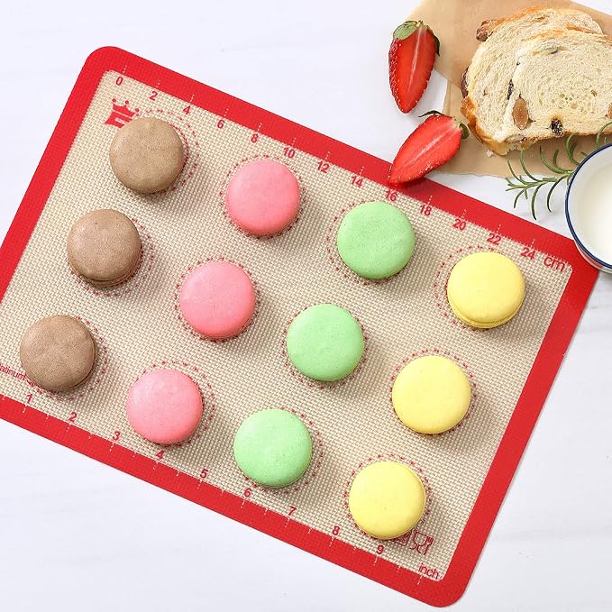 Silicone Baking Mat Set of 6, Includes 25"x17.5" Large, 2 Medium 16.5"x11.6", 2 Small 11.75"x8.25", 9" Round, All Mats 0.70mm Thick, Non-Stick Reusable Baking Mats for Pizza, Cookie, Bread