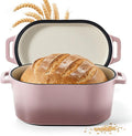Dutch Oven for Bread Baking, 3.4 QT Bread Dutch Oven for Sourdough,Enamelled Cast Iron Bread Oven with Lids, Heavy-Duty Non Stick Sourdough Loaf Pan, Meatloaf Pan, Pink