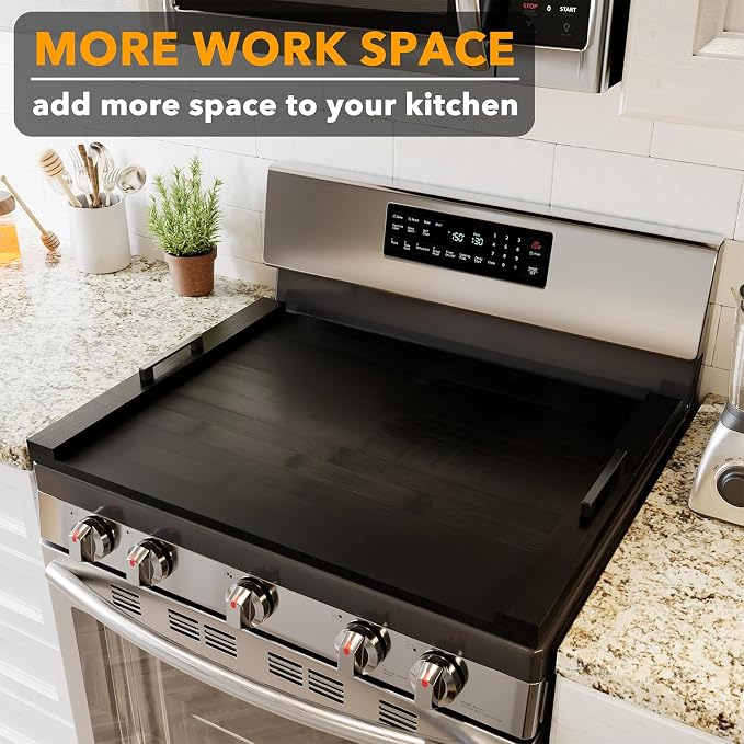 SpaceAid Noodle Board Stove Kitchen Cover with Handles, Top Covers for Gas Burners and Electric Stove, Oven Decor Accessories Wood Tray for Countertop, Black Bamboo