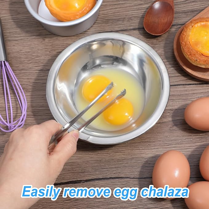 2PCS Egg Chalaza Removal Tool,Stainless Steel Small Ice Tongs | Toothed Design Eggshell Fragment Membrane Remover Tong,Multipurpose Kitchen Tool for Cooking Food Cake Bakers Pastry Chefs