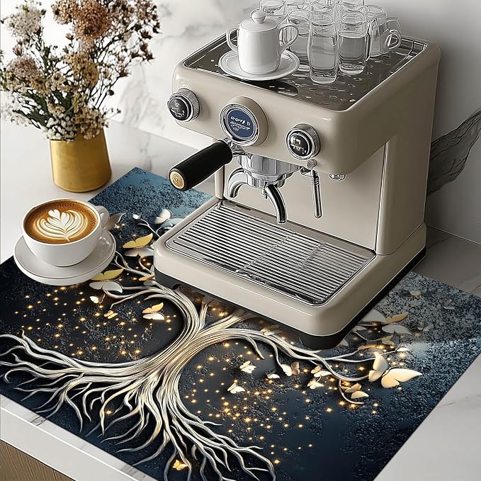 HOMETITUTE Golden Glow Butterfly Tree Stove Top Cover 28x20 Diatomite Mat