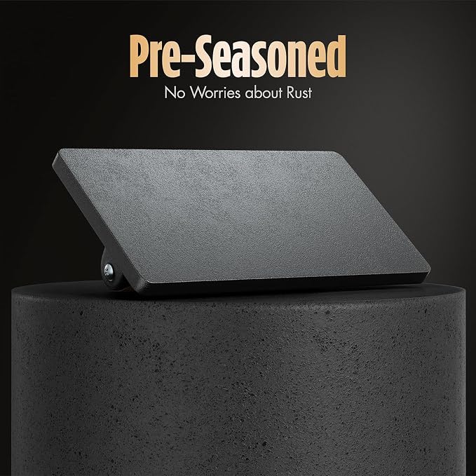 Pisol Pre-Seasoned Cast Iron Smash Burger Press, 2 lb Meat Press Tool | Rustproof, Pre-Seasoned, Flat Bottom, Square, Wooden Handle, Dishwasher Safe, No Stick, Easy to Clean, 6.6'' Wide, 2lb