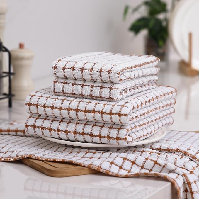 Homaxy Kitchen Towels and Dishcloths Set, Set of 8, Brown | Cotton Terry Kitchen Dish Towels, Super Soft and Absorbent Dish Cloths, 16 x 25 and 12 x 12 Inches