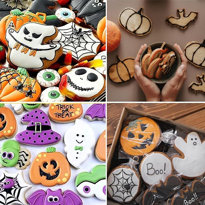 16 Pcs Halloween Cookie Cutters, 3D Cookie Cutter with Plunger Stamp | Halloween Cookie Molds -Ghost, Bat, Pumpkin, Cat, Castle,Tombstone, Witch, Spider, Skull, Etc.