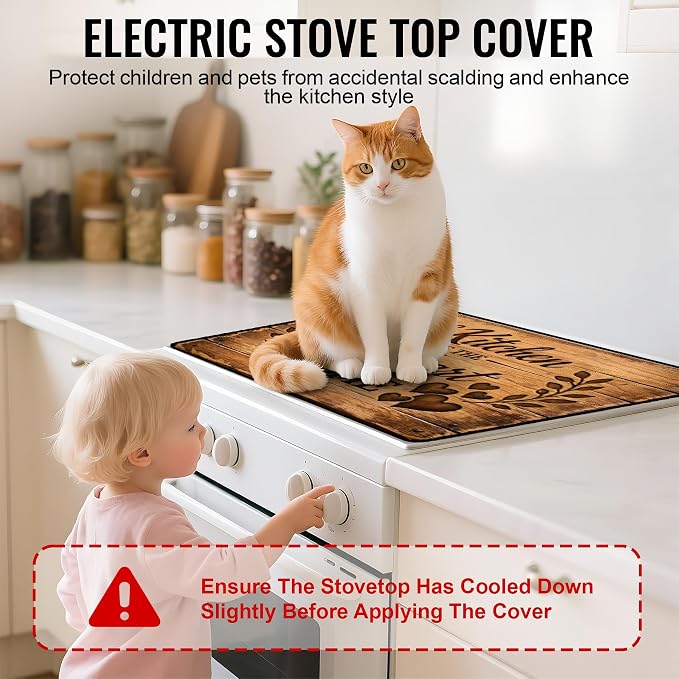 NYZE Stove Top Cover for Electric Glass Stove, 28" x 20" Flat Top Cooktop Protector, Electric Cooktop Cover, Rustic Kitchen Decorative Extra Counter Space for Kitchen