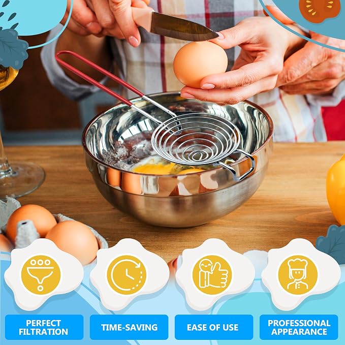 Egg Separator for Raw Eggs, Stainless Steel Yolk Remover and Filter | Sits Over a Bowl, Drains the White, Keeps the Whole Yolk Back - a Stainless Steel Kitchen Gadget for Whipping and Cake Baking
