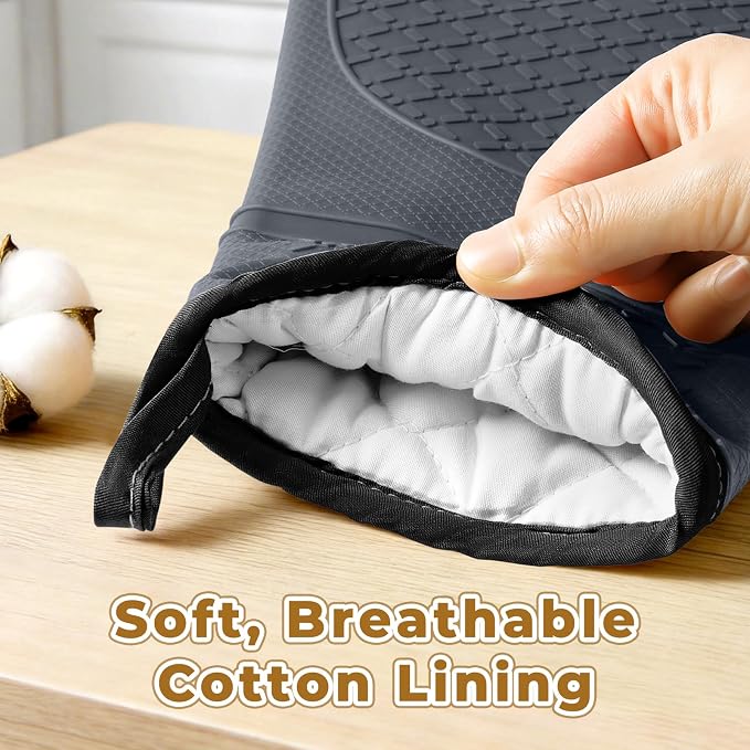 Heat Resistant Silicone Oven Mitts, Up to 500°F Protection for Baking & Grilling, 1 Pair (Grey, Standard Thickness)
