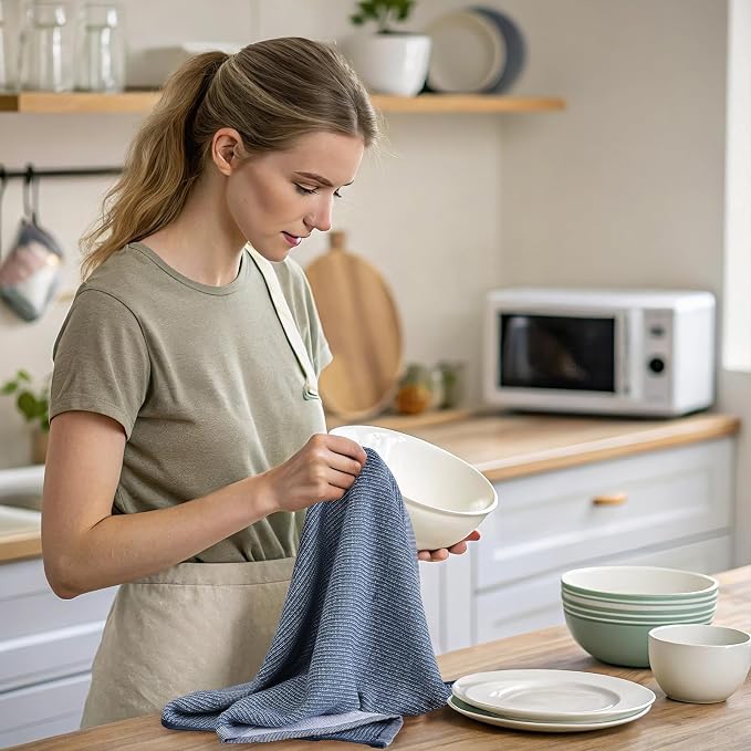 Mordimy Cotton Kitchen Towels (18"x 28", 3 Pack), Navy Blue/Grey/Black | 100% Ring Spun Cotton, Super Absorbent, 380 GSM, Flat & Terry, Soft, Hanging Loop Dish Towels