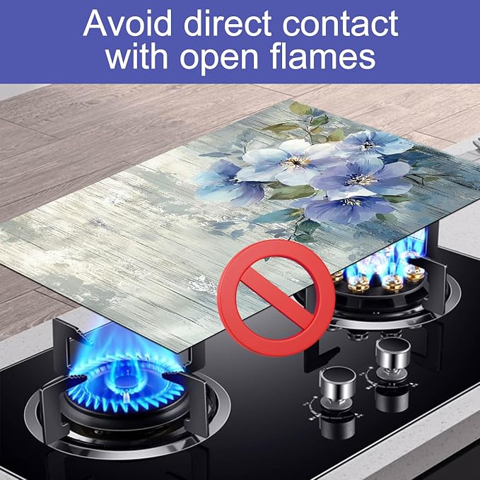 HOMETITUTE Blue Blossom Stove Top Cover 28x20 Elegant Floral Diatomite Mat