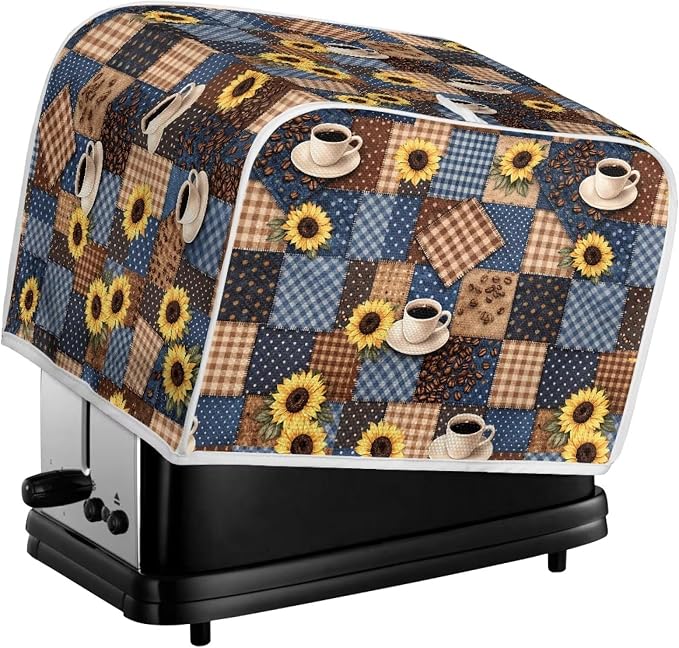 Coffee Sunflower Toaster Cover 2 Slice Dustproof Toaster Bread Maker Cover Small Kitchen Appliance Fingerprint Protection Kitchen Decor