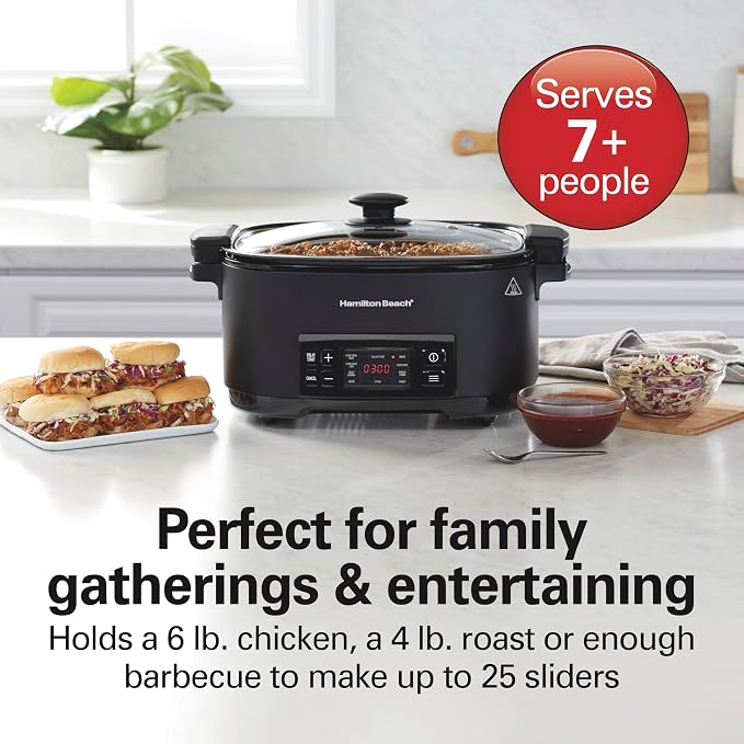 Hamilton Beach 9-in-1 6 Quart Programmable Slow Cooker | Sear, Brown, Rice, Steam, Sauté, Roast, Delay Start & Keep Warm Functions | Nonstick PFAS-Free Dishwasher Safe Crock | Black