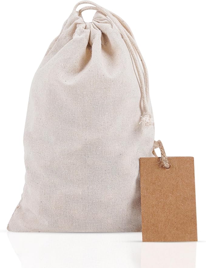 Marubhumi Cotton Storage Bags with Drawstrings Small 5x7 Inch - 12 Pcs Reusable Muslin Bulk Flour Sack Bag,Cotton Fabric Bread Bags Bulk Food Produce Natural Storage Bag