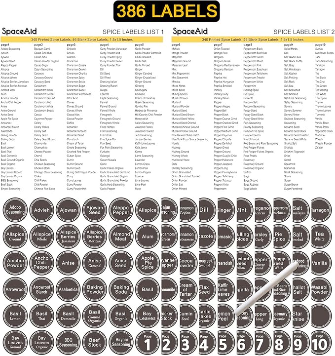 SpaceAid Spice Rack Organizer with 20 Spice Jars, 386 Spice Labels, Chalk Marker and Funnel Set for Cabinet, Countertop, Pantry, Cupboard or Door & Wall Mount - 20 Jars, 9.8" W × 10.8“H, Black
