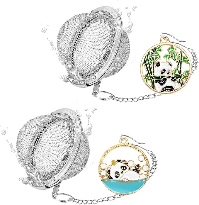 2Pcs Tea Infuser,2.1” Tea Ball with Panda Pendant,Tea Steeper,Tea Strainer | Stainless Steel,Tea Diffuser for Filtering Tea,Tea Infusers for Loose Tea, for Flavoring Herbal Spices and Seasonings